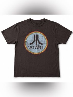 Atari Retro Logo Tee in Charcoal Grey with Blue Emblem Size M